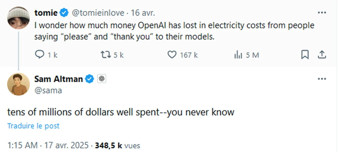 Quand dire « merci » à une IA devient un luxe à plusieurs millions merci sam atman politesse avec chatgpt