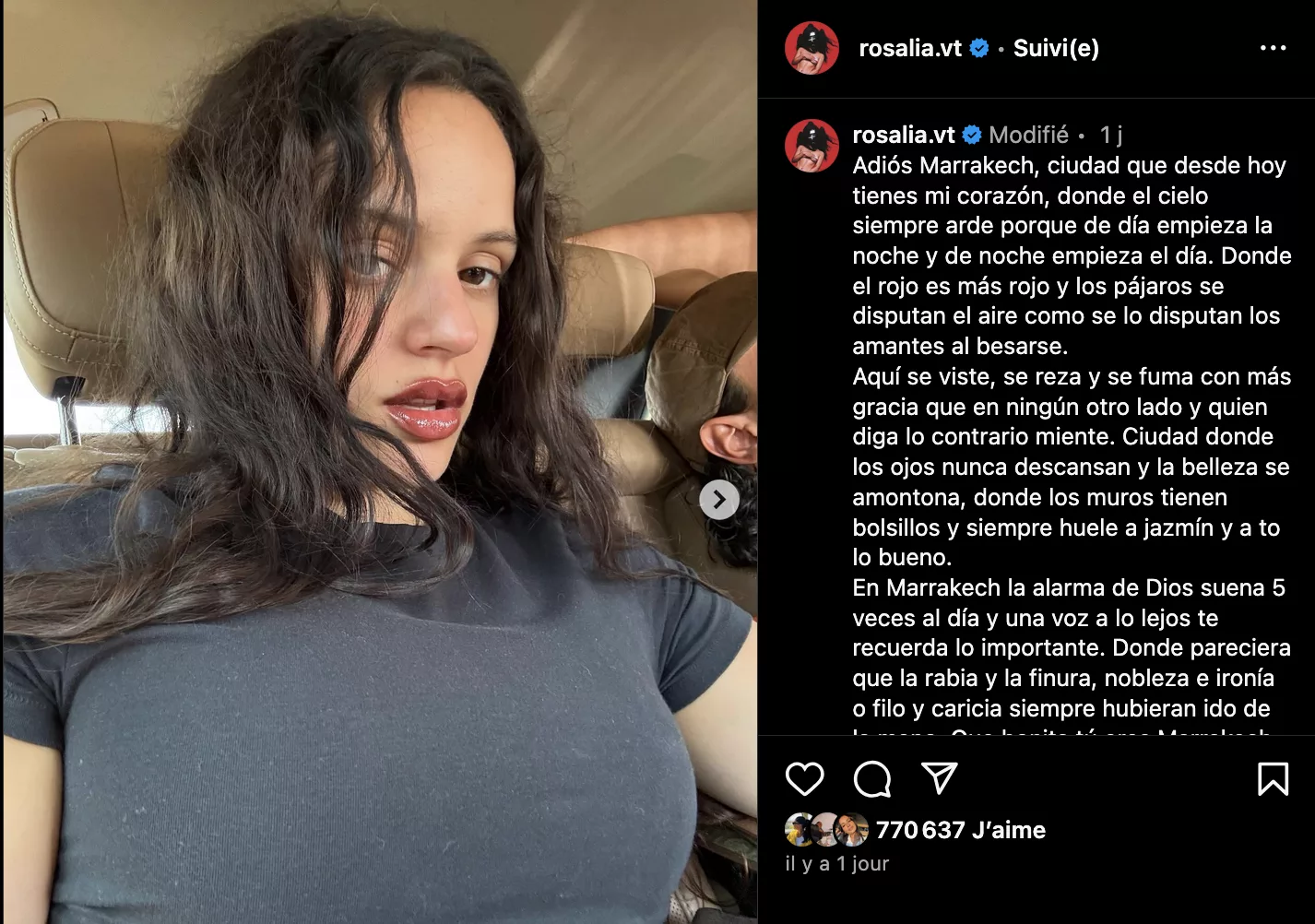 Rosalía tombe amoureuse de Marrakech : "Marrakech, ville qui désormais a mon cœur" rosalia Capture decran 2025 06 24 a 14.58.10