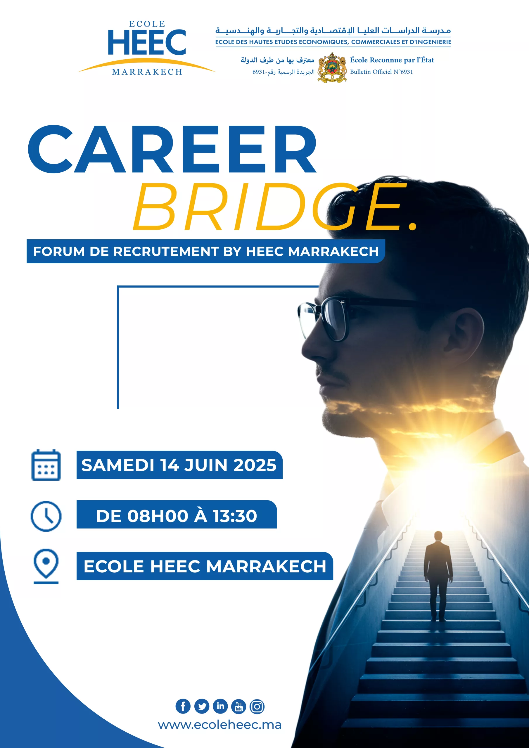 HEEC Marrakech organise la 5e édition du Career Bridge Forum : un tremplin vers l’emploi pour les jeunes talents Career Bridge Forum career bridge Affiche scaled