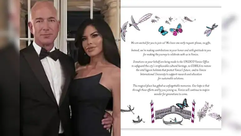 Jeff Bezos et Lauren Sánchez : un mariage flamboyant à Venise qui fascine autant qu’il dérange Jeff Bezos rm86t7co bezos wedding card