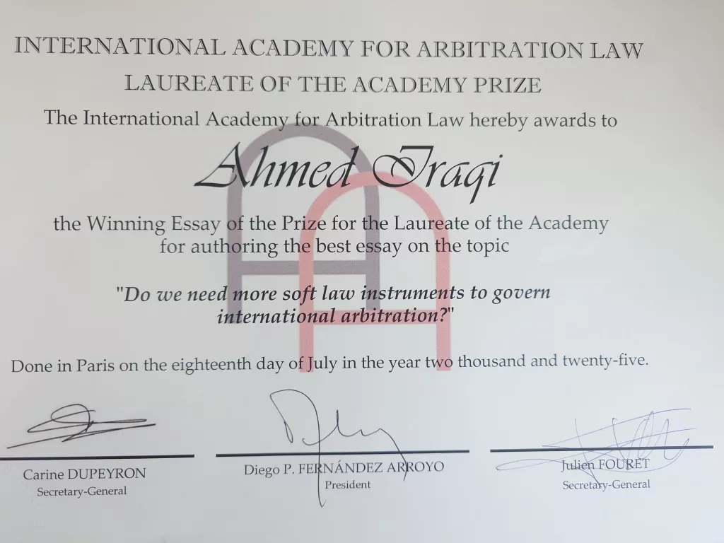 Ahmed Iraqi, premier Marocain récompensé par l’Arbitration Academy à Paris AA20252