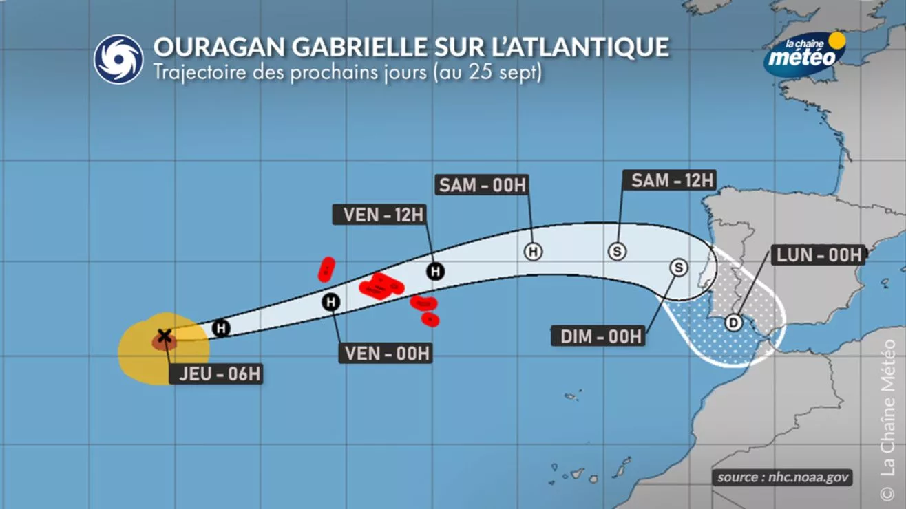 Ouragan Gabrielle : possibilité d’impacts au Maroc, notamment entre Rabat, Tanger et Tétouan Ouragan ouragan gabrielle