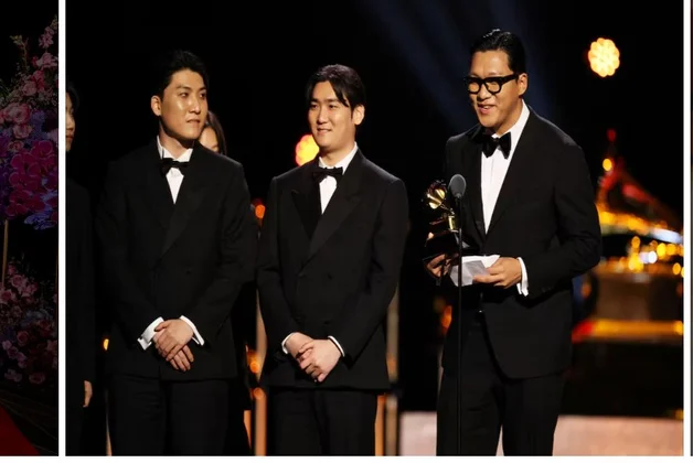 Premier album espagnol sacré album de l’année : Bad Bunny marque les Grammy 2026 Bad Bunny Yu Han Lee, Hee Dong Nam et Jeong Hoon Seo reçoivent le Grammy de la meilleure chanson pour média visuel pour Golden de KPop Demon Hunters à Los Angeles