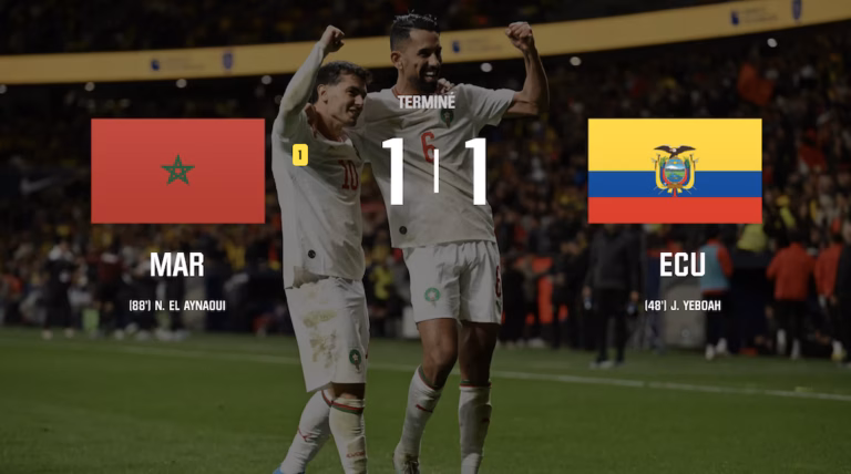 Les Lions de l’Atlas arrachent le nul face à l’Équateur (1-1) Maroc equateur
